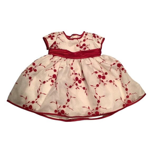 Bonnie Baby Dress White & Red Floral Embroidered Bow Back Size 3/6M - Picture 8 of 13